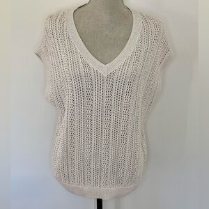 DKNY Jeans cotton blend sweater vest cream with gold flecks